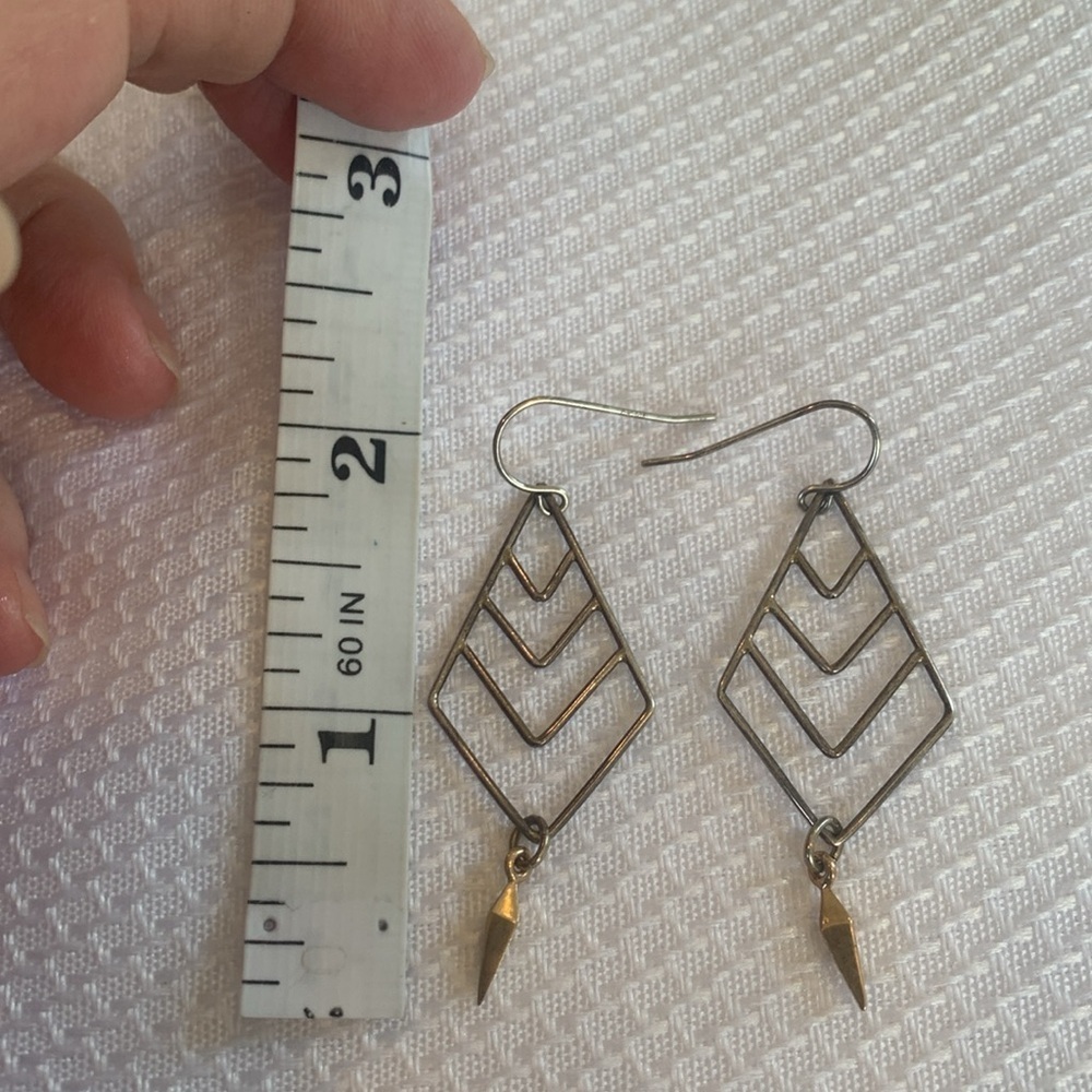 Geometric Silver and Gold Tone Drop Dangle Earrings - Picture 2 of 2